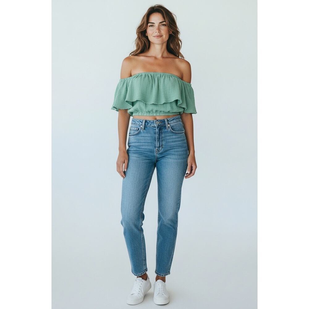 Michael Stars Double Gauze Strapless Crop Top Teal Large NWT Anthropologie Boho